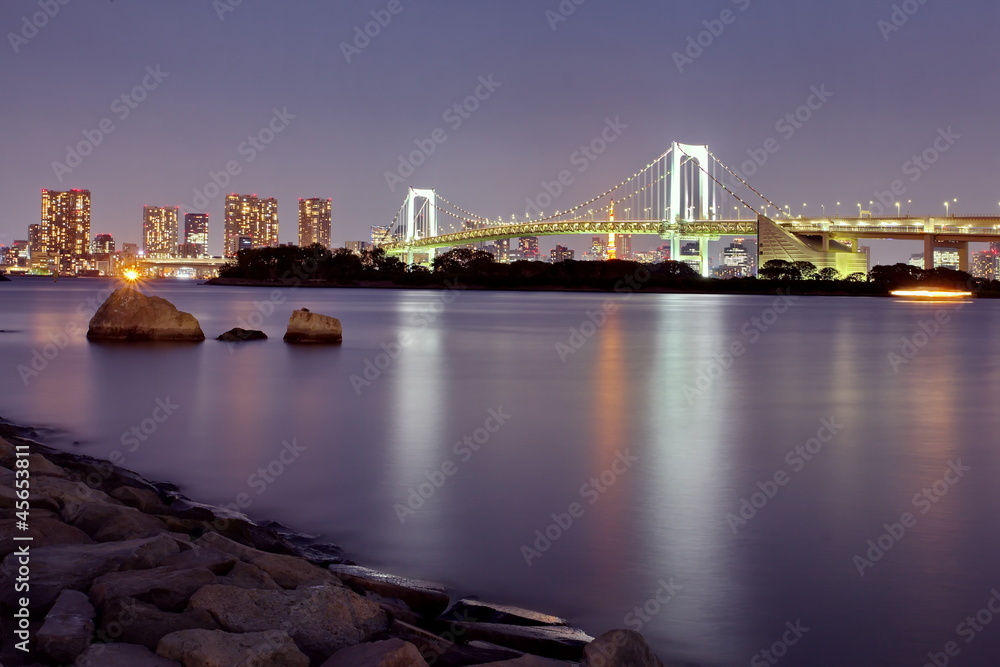 Night View of Tokyo , Tokyo rainbow bridge and Tokyo bay at night