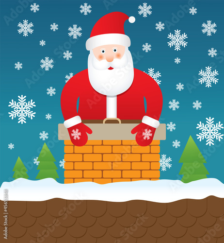 Santa Claus stuck in chimney, vector illustration