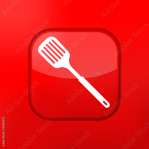 Vector red slotted kitchen spoon icon. Eps10. Easy to edit