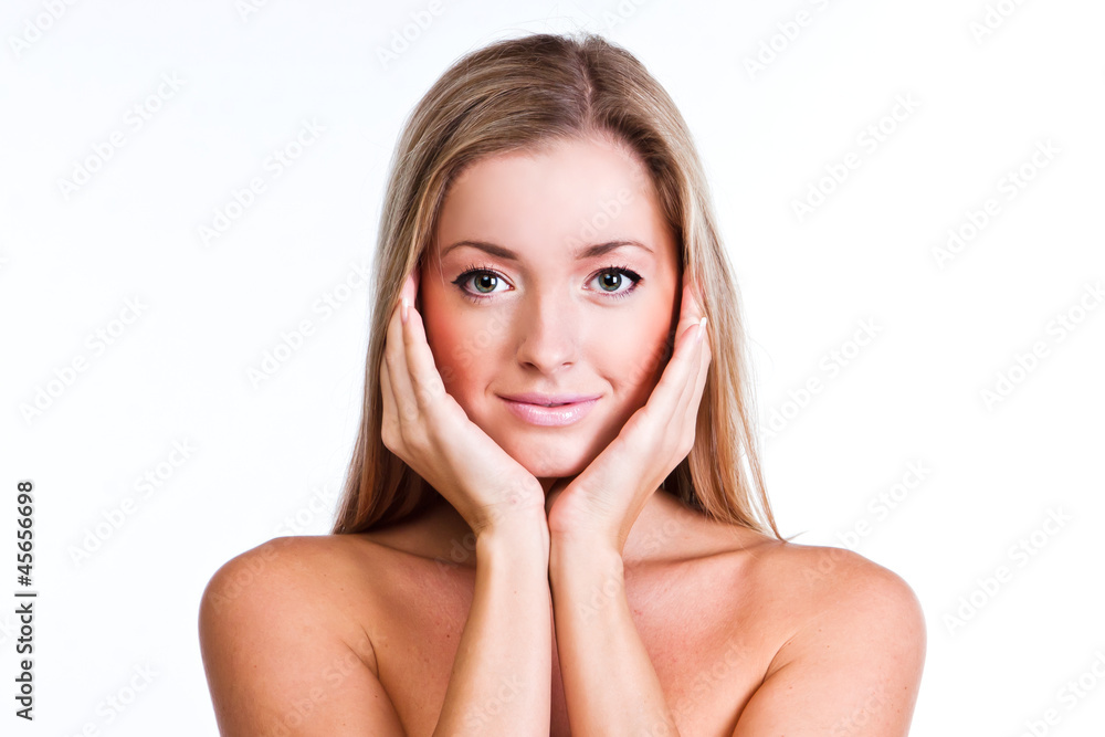 Young and beautiful woman on a white background isolated Young and beautiful woman on a white background isolated