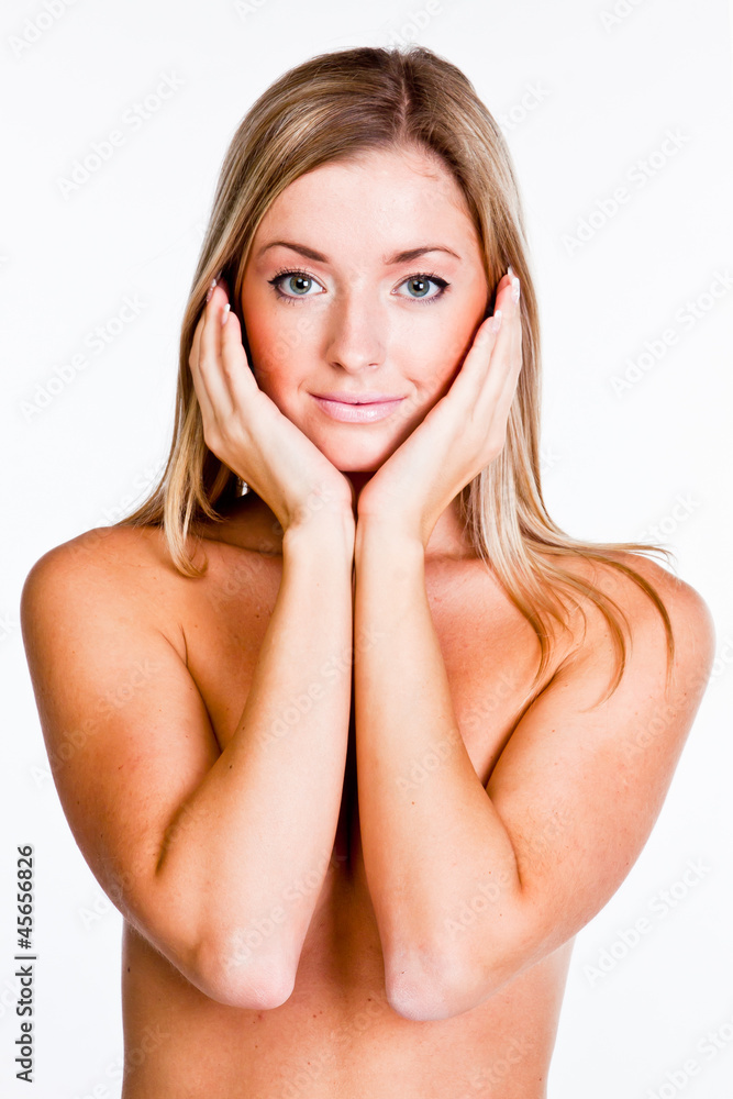 Young and beautiful woman on a white background isolated Young and beautiful woman on a white background isolated