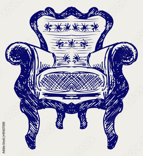 Wooden chair upholstered in leather. Doodle style