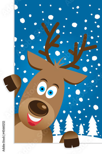 Christmas card with a cute reindeer character