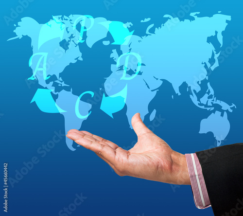 PDCA (Plan Do Check Act) button a touch screen interface on hand