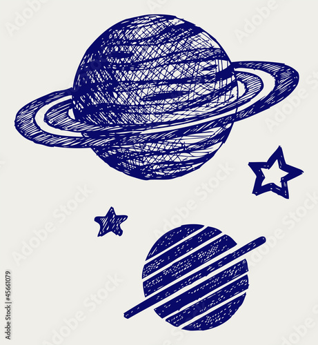 Planet Saturn. Doodle style