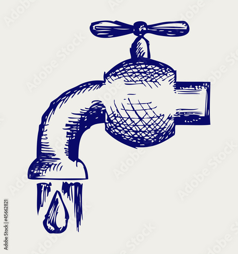 Dripping tap with drop. Doodle style