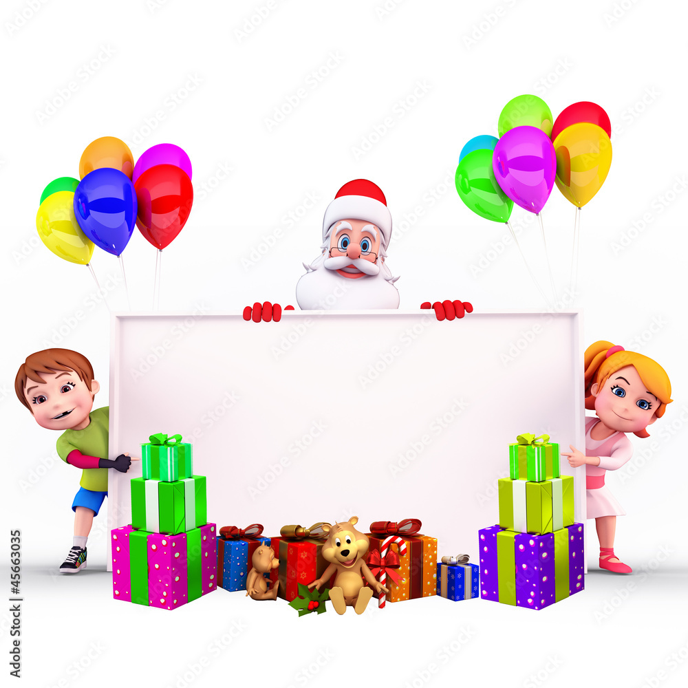 santa claus with sign and balloons