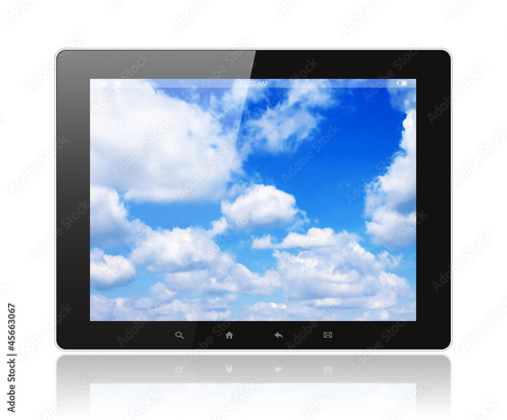 Tablet pc with blue sky on white background Tablet pc with blue sky on white background
