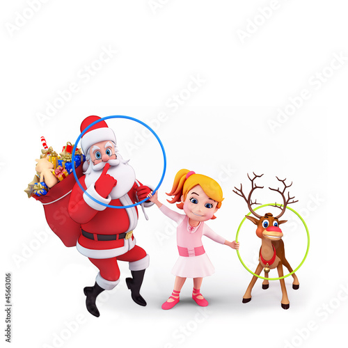 santa with playing ring and cute girl