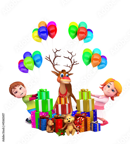 reindeer with manny balloons and kids © pixdesign123