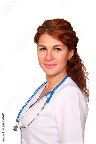 Beautiful young red-haired physician doctor