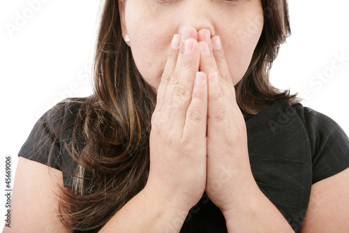 Wallpaper Mural A young woman praying with her hands together on white backgroun Torontodigital.ca