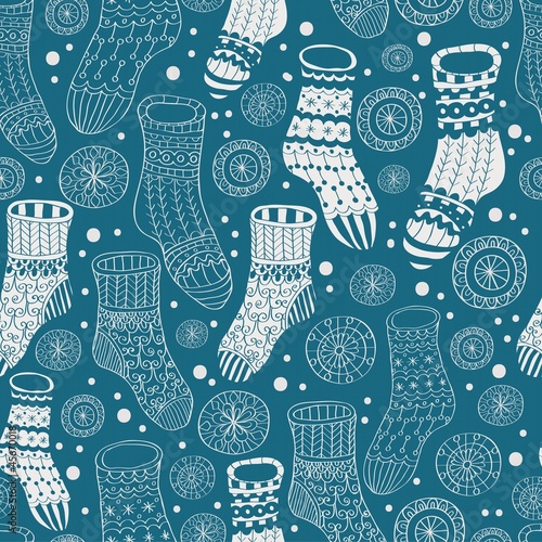 Seamless background with decorative winter stockings
