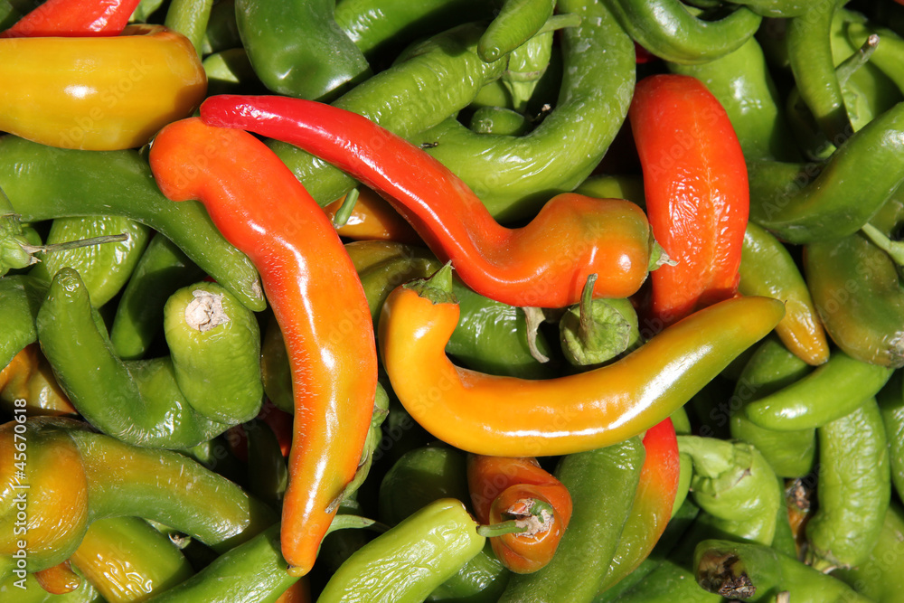 Fresh peppers at a market Fresh peppers at a market