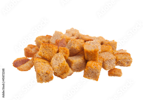 Baked croutons on a white background