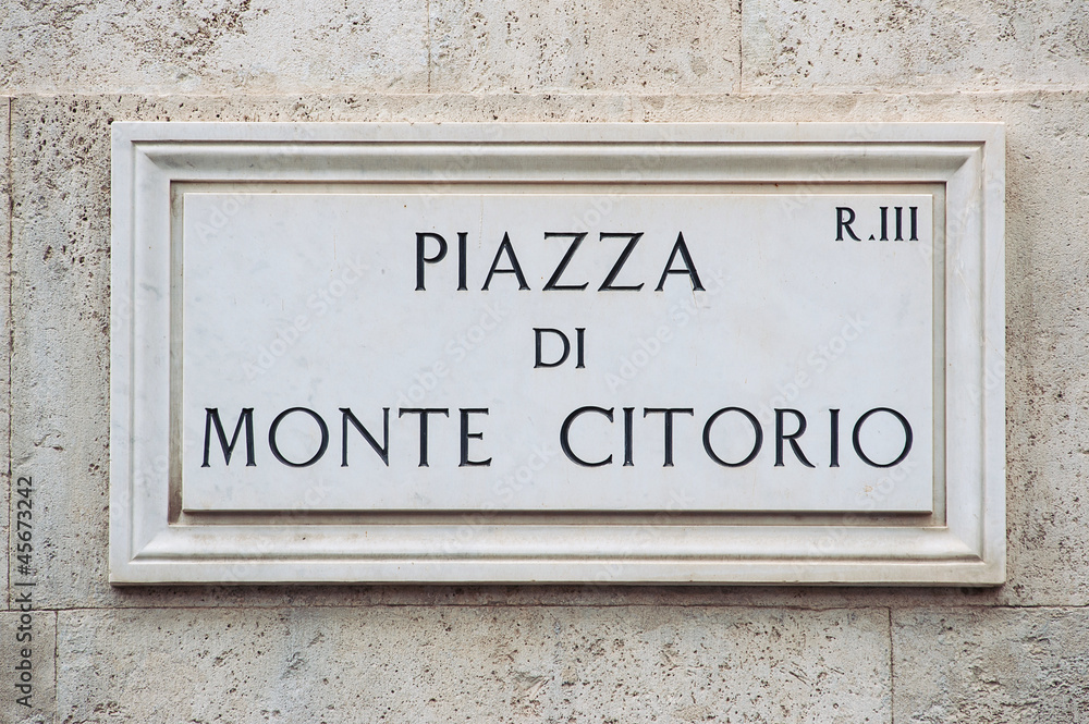 Fototapeta premium Street plate of famous Piazza di Monte Citorio. Rome. Italy.