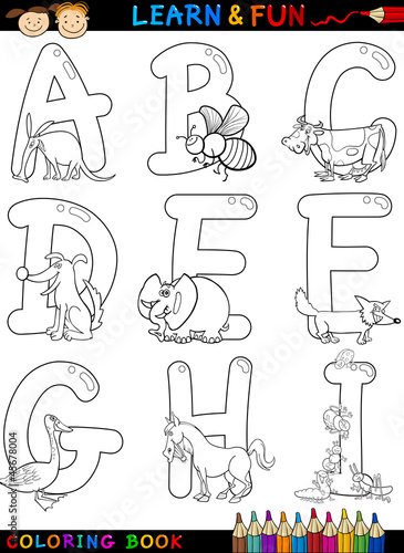 Cartoon Alphabet with Animals for coloring