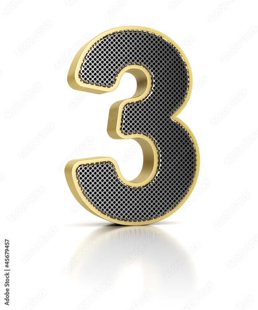 Number Three with perforated metal over white Number Three with perforated metal over white