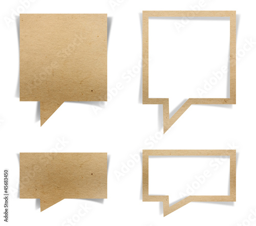 Speech bubble paper craft stick, isolated on white  © kromkrathog