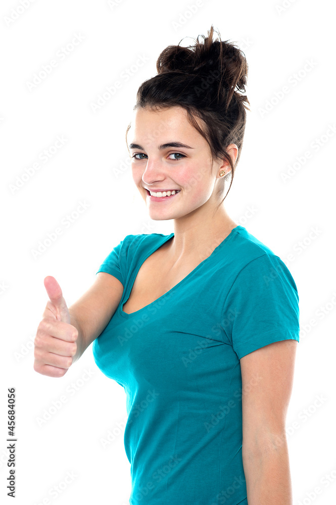 Gorgeous pretty girl showing thumbs up to you Gorgeous pretty girl showing thumbs up to you