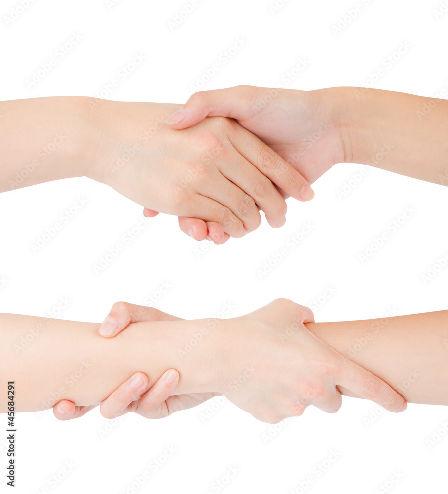 Two woman hands isolated