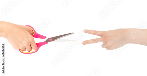 Steel scissors, scissors hand.