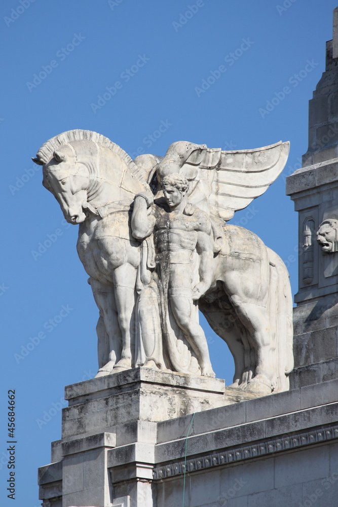 Equestrian statue in Milan central station