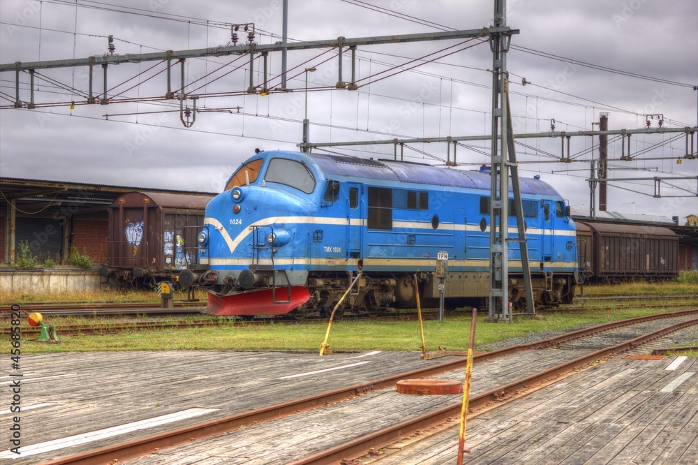 An abandoned blue old train (HDR)