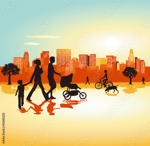 Familie vor Stadtbild