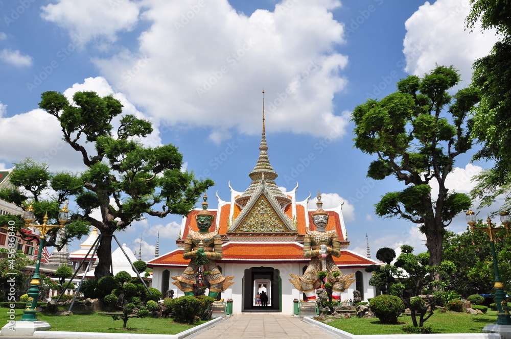 Wat Arun temple, a beatiful blue sky in  Bangkok, Thailand