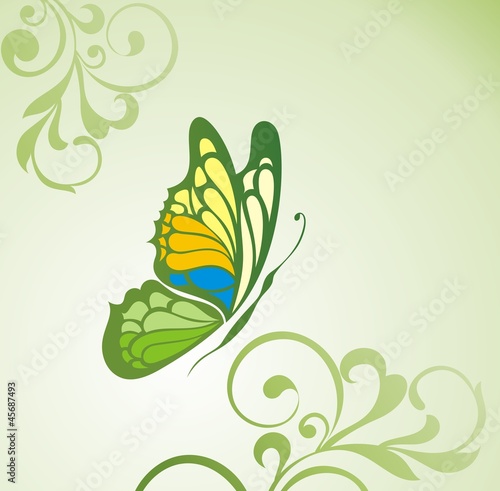 Abstract flora background with butterfly
