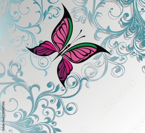 Abstract flora background with butterfly