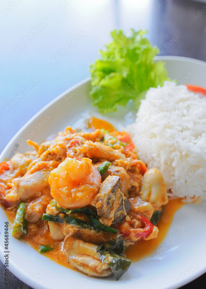 Thai food. rice and shrimp with sweet and spicy sauce Thai food. rice and shrimp with sweet and spicy sauce