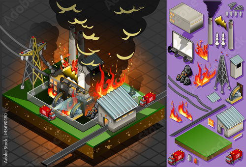 isometric disaster of coal plant fire