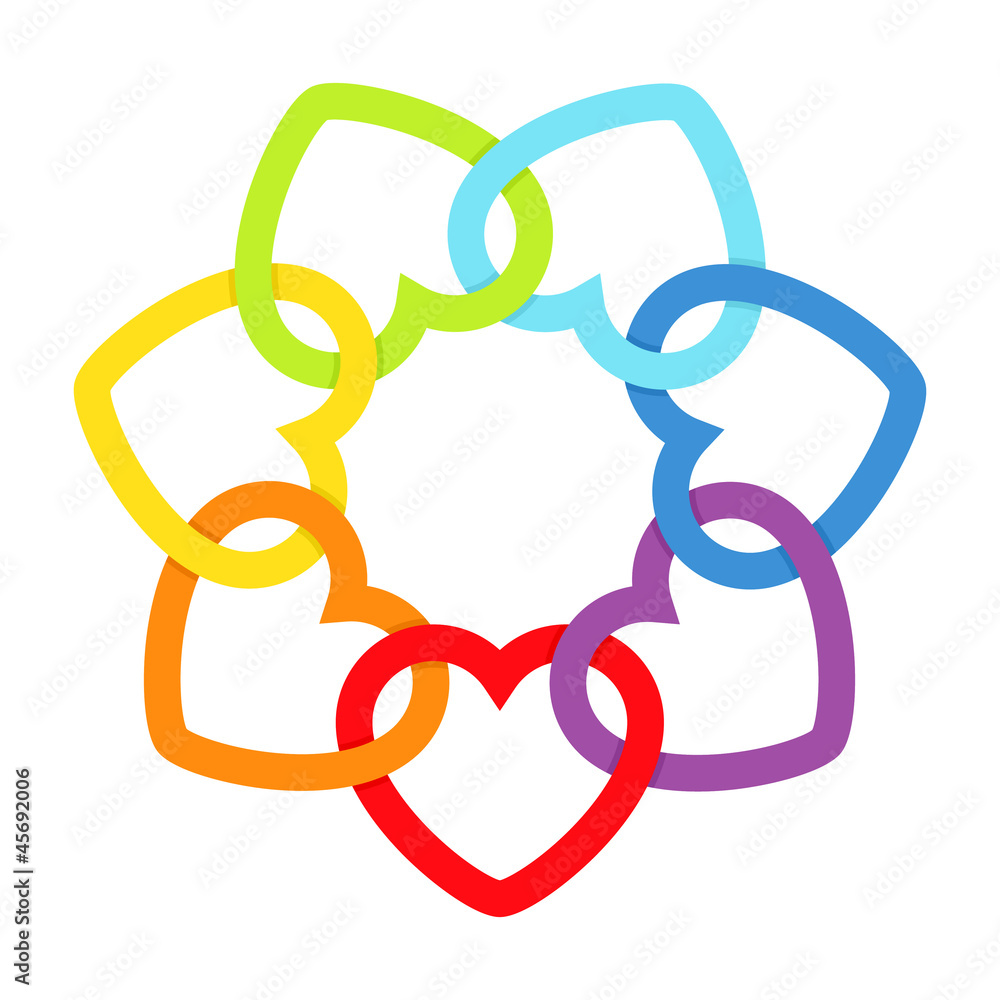 Rainbow connected hearts. Vector illustration. Rainbow connected hearts. Vector illustration.
