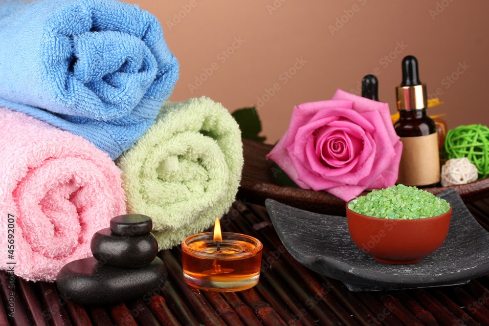 spa setting on brown background spa setting on brown background