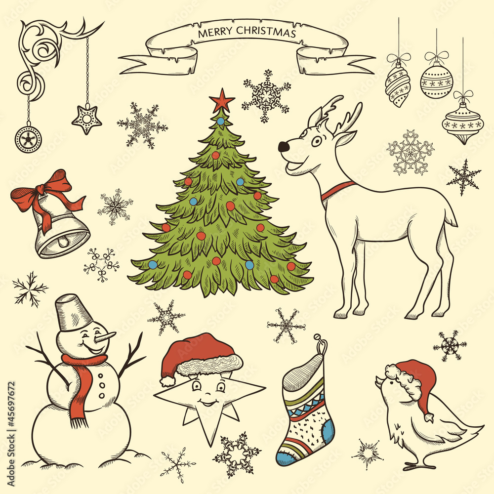 Set of Christmas doodle elements Set of Christmas doodle elements