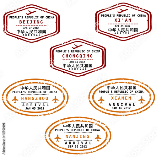 China destination stamps - vector illustration
