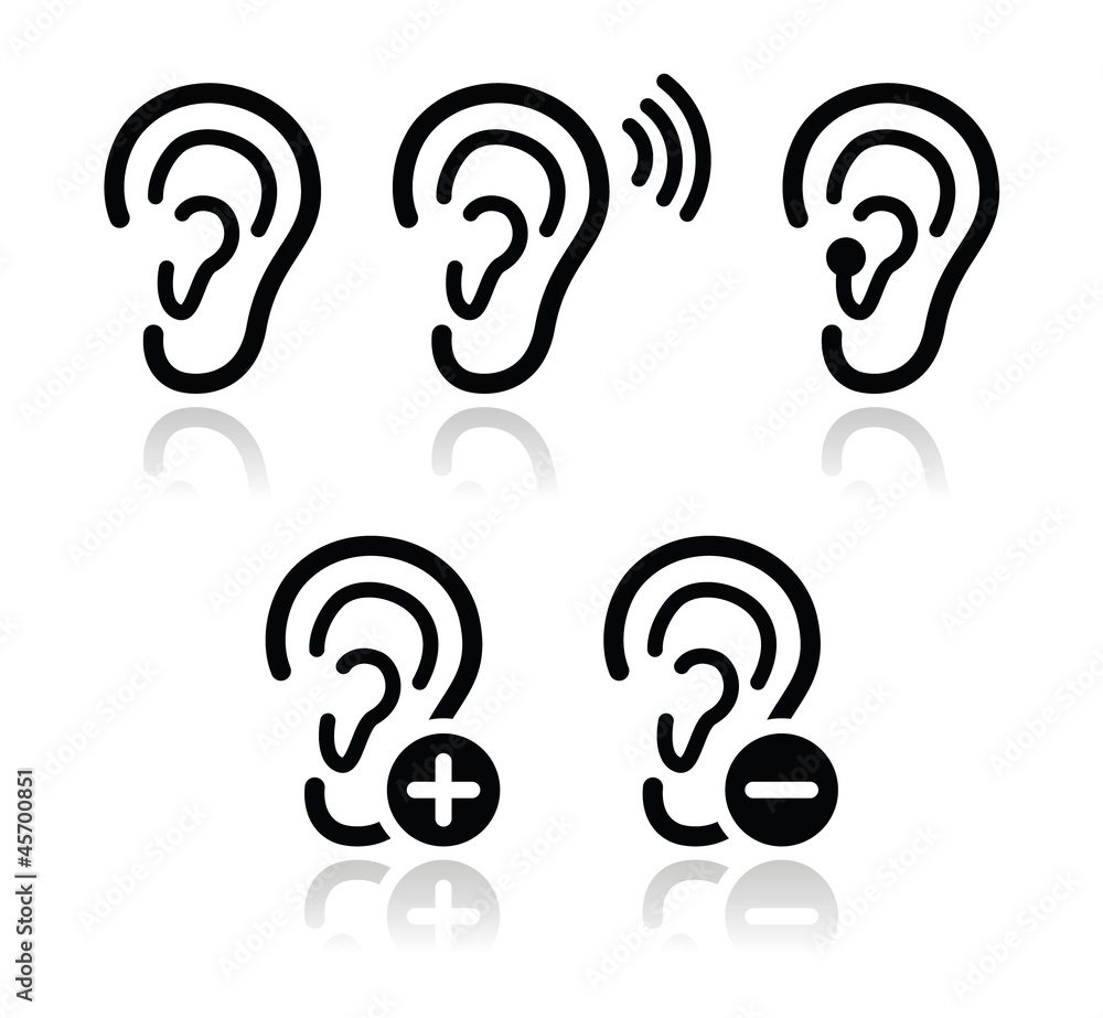 Ear hearing aid deaf problem icons set Ear hearing aid deaf problem icons set