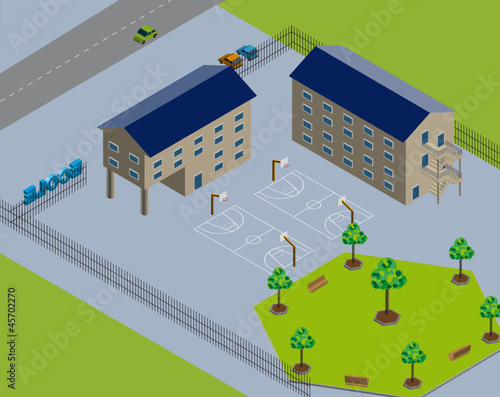 Ecole - établissement scolaire - terrain de basket