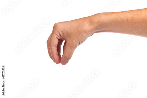 Male hand reaching for something on white