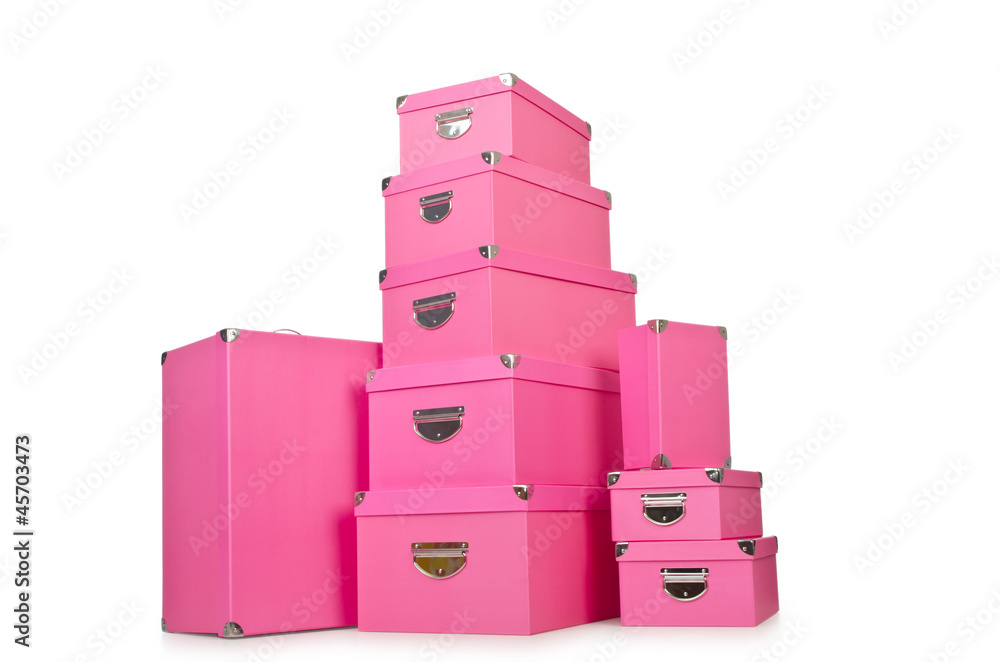 Naklejka premium Pink giftboxes isolated on white