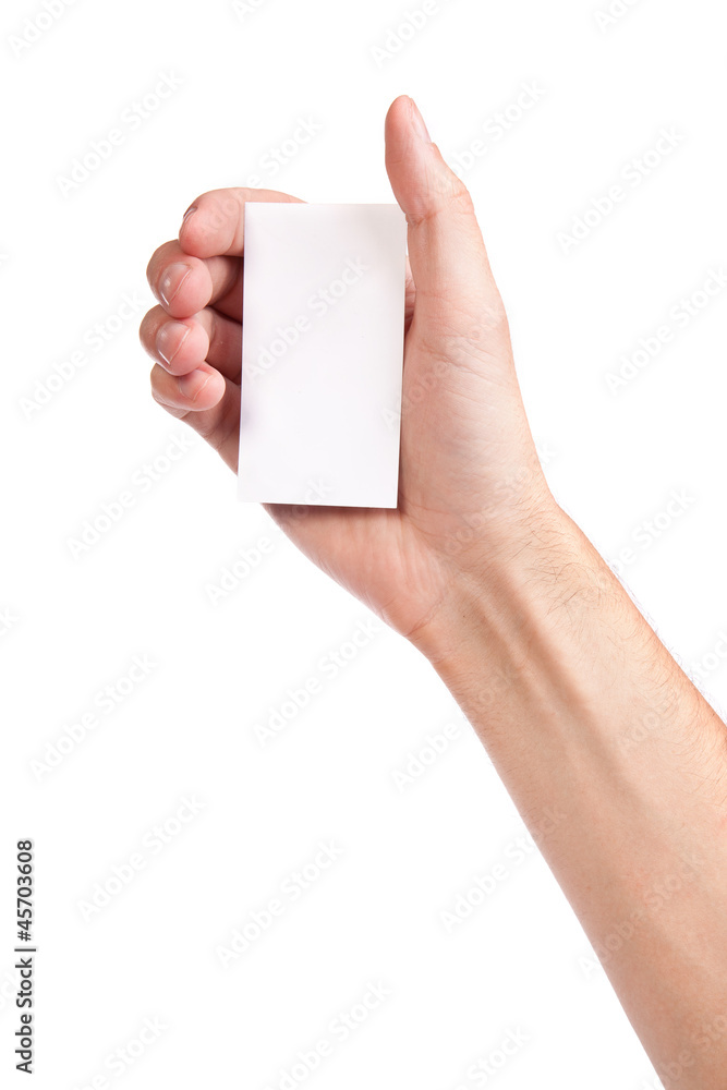 Businessman's hand holding blank business card Businessman's hand holding blank business card
