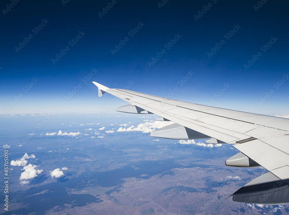 View of jet plane wing