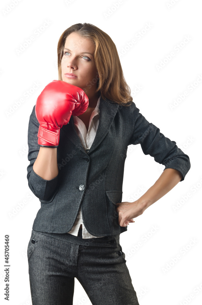 Young businesswoman in boxing concept Young businesswoman in boxing concept