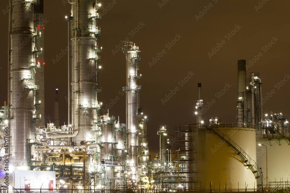 A large oil-refinery plant at night