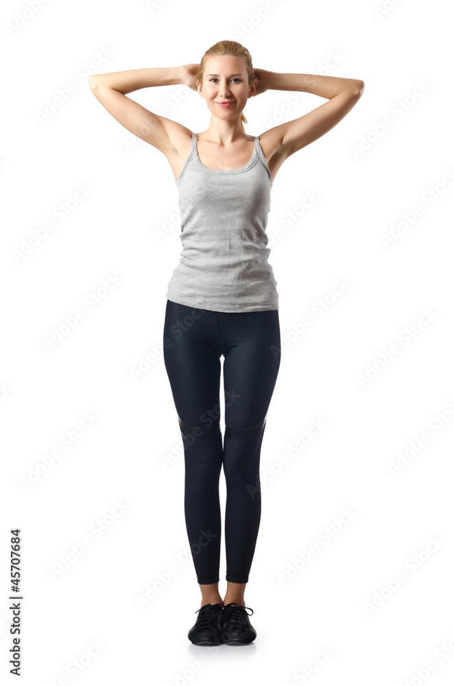 Woman doing exercises on white Woman doing exercises on white