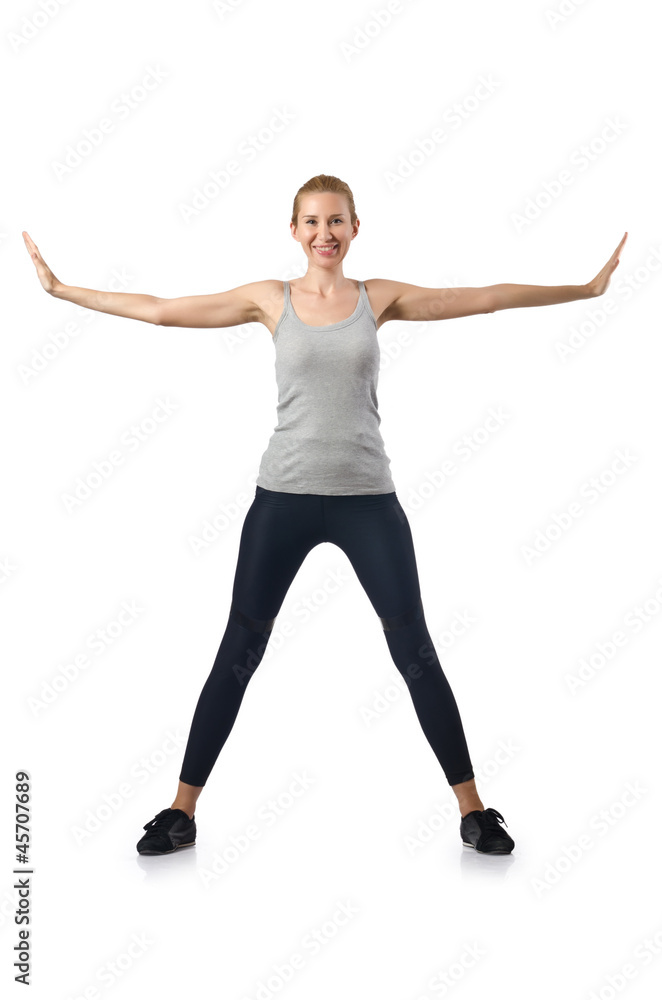 Woman doing exercises on white Woman doing exercises on white