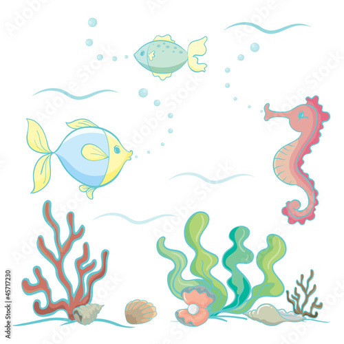 Naklejka roślina kreskówka zwierzę woda koral