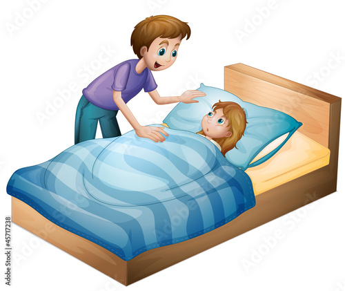 a boy and sleeping girl